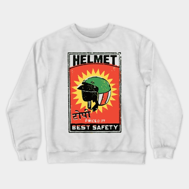 Motorcycle Helmet / Vintage Matchbox Art Crewneck Sweatshirt by RCDBerlin